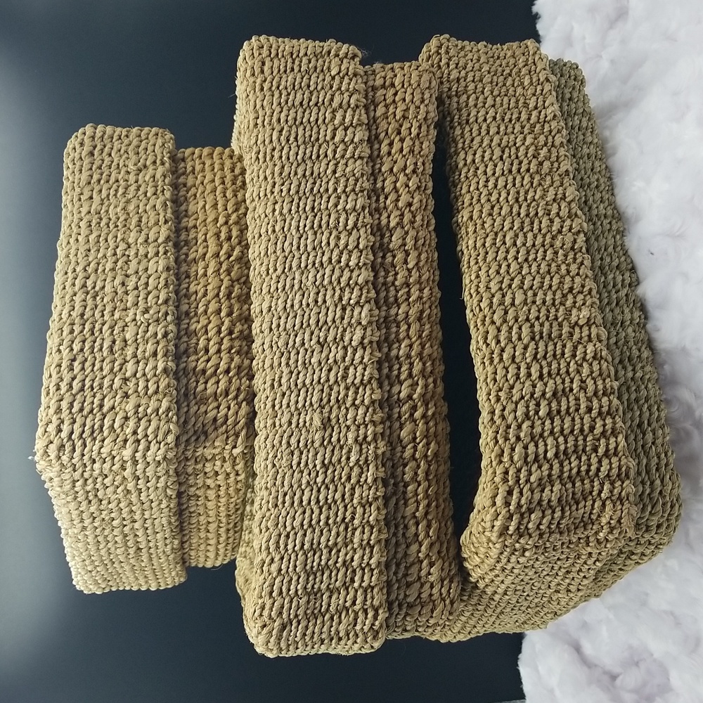 Vintage Hand Crafted 1 Square and 2 Rectangle Grass Baskets with Lids